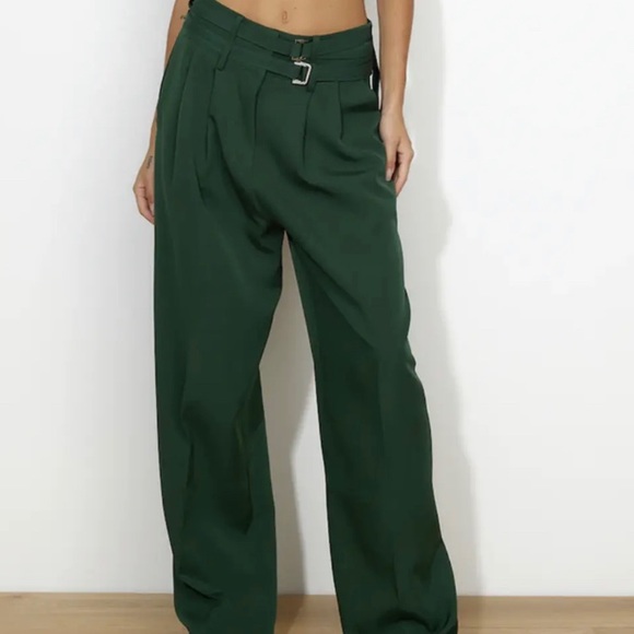 Lioness Gigi Baggy Pant Moss Paperbag Wide Leg Green Trousers Size Small - Picture 1 of 9